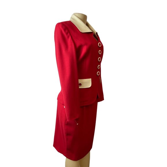 Vintage Nausikaa Paris Wool Red Blazer Skirt Women's Office Set Sz 40 (US 9) - Picture 2 of 13
